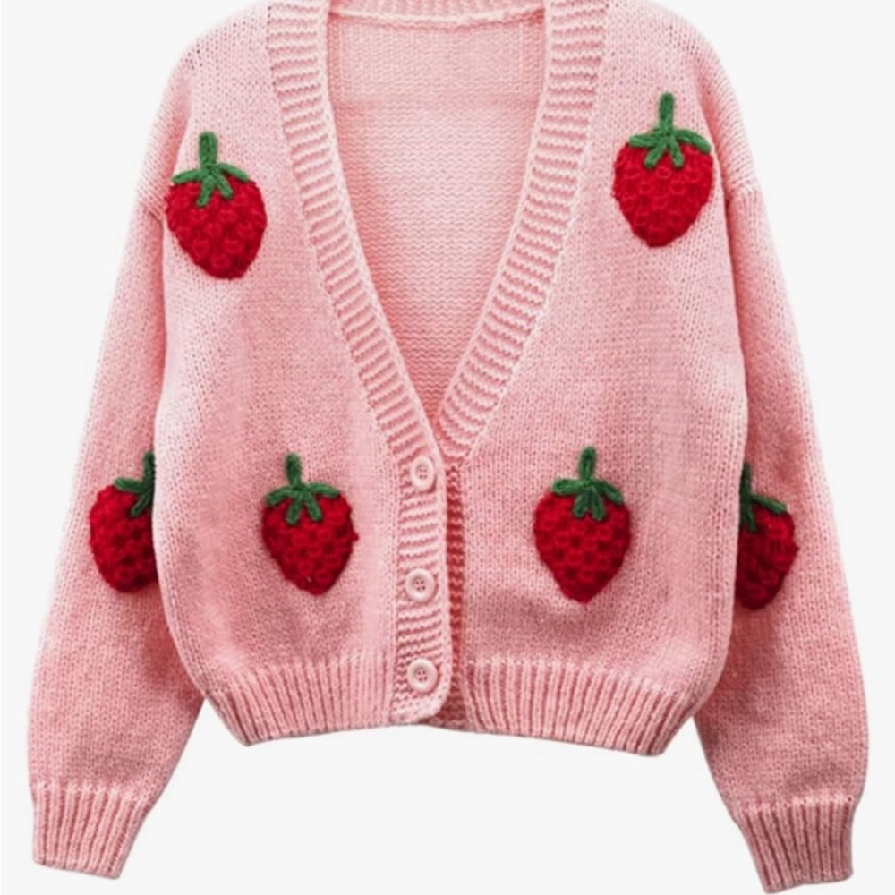 Cottage Core strawberry knit cardigan